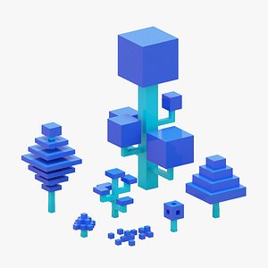 Isometric 3d Blue Tree Set