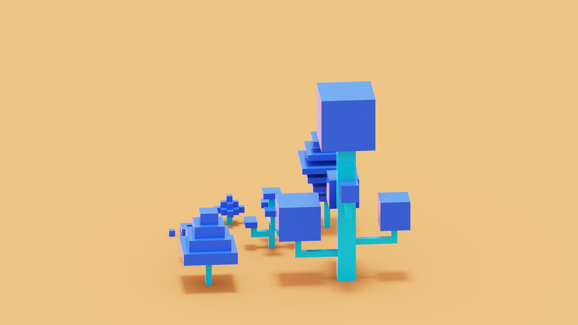 Isometric 3d Blue Tree Set 3D - TurboSquid 1977374