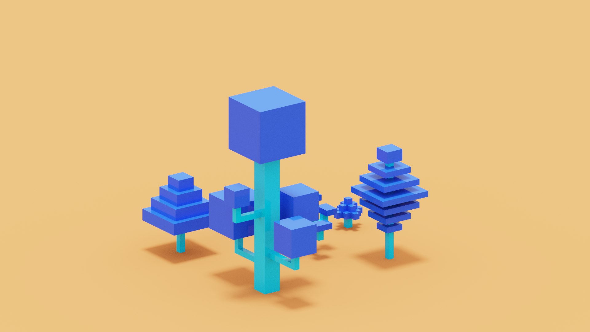 Isometric 3d Blue Tree Set 3D - TurboSquid 1977374