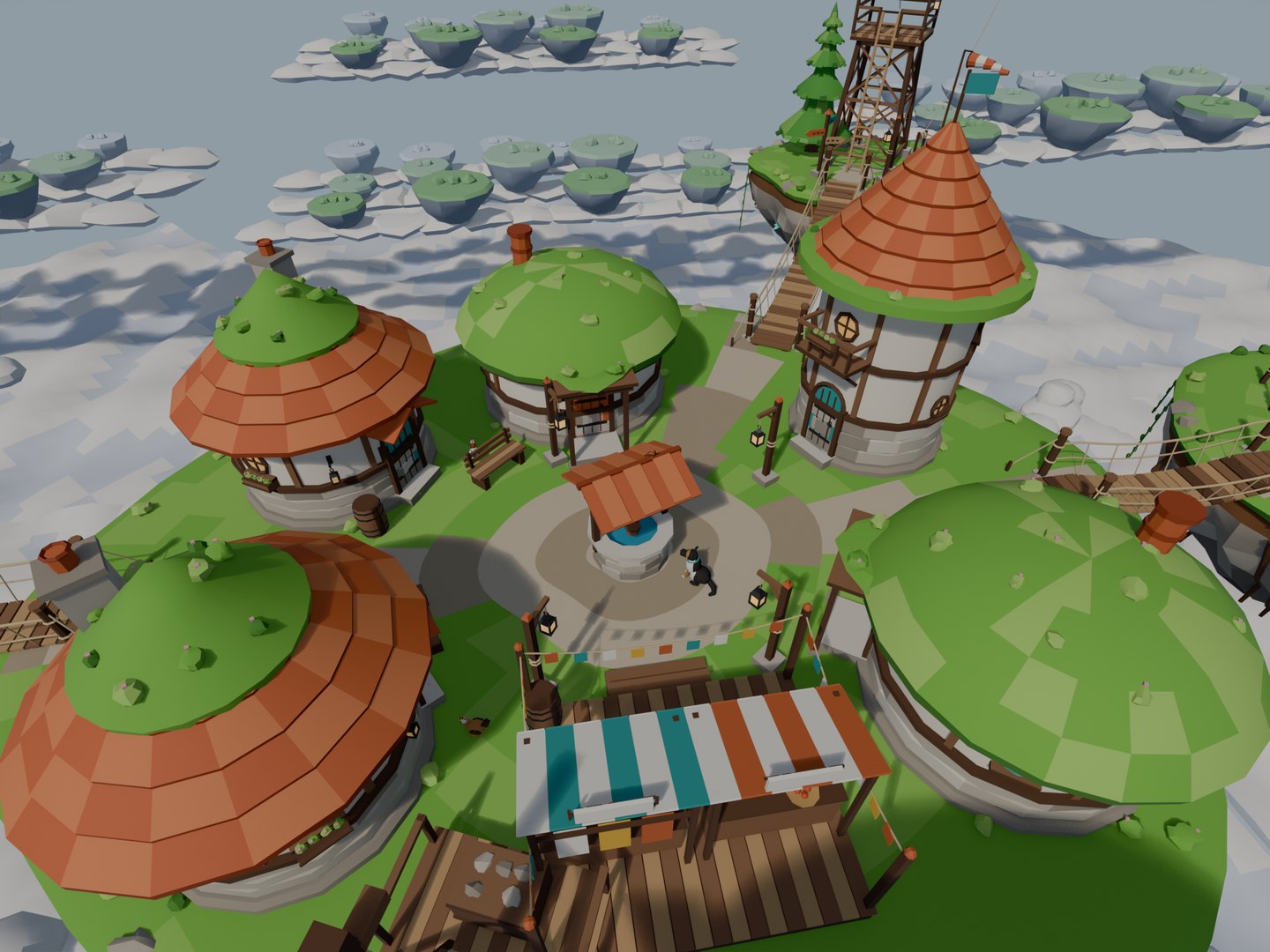 Low Poly Fantasy Sky Islands - 55 Game Ready Models 3D model https://p.turbosquid.com/ts-thumb/Pl/OBxVnu/IK/07_three_house_designs_well_benches_lanterns/png/1791928725/1920x1080/fit_q87/90b204a49a66ee105ca0e73d9c2c7929c66ed470/07_three_house_designs_well_benches_lanterns.jpg