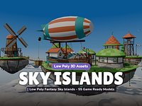 Low Poly Fantasy Sky Islands - 55 Game Ready Models