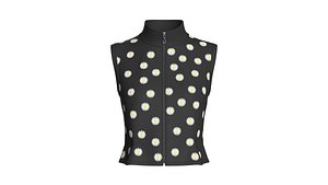 Girls Floral Sleeveless High Neck Zip-Up Top 3D