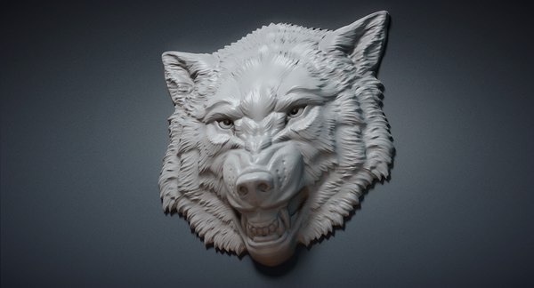 angry roaring wolf head 3d max