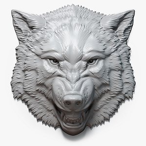 Angry Wolf Face Relief Sculpture