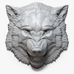 Angry Wolf Face Relief Sculpture
