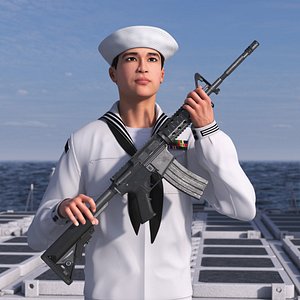 US Navy Asian Sailor with Rifle 3D