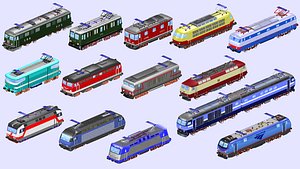 3D collection of 14 electric locomotives