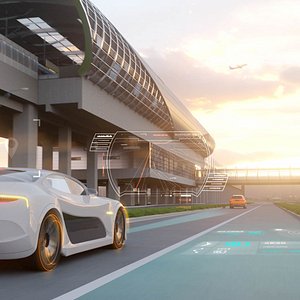 Self-driving cars on the information  highway in the dawn