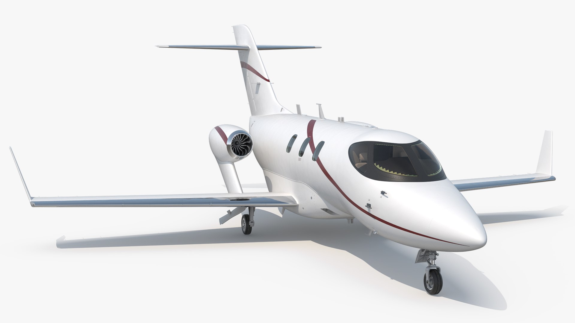 Light Business Jet Aircraft White Red 3D model preview