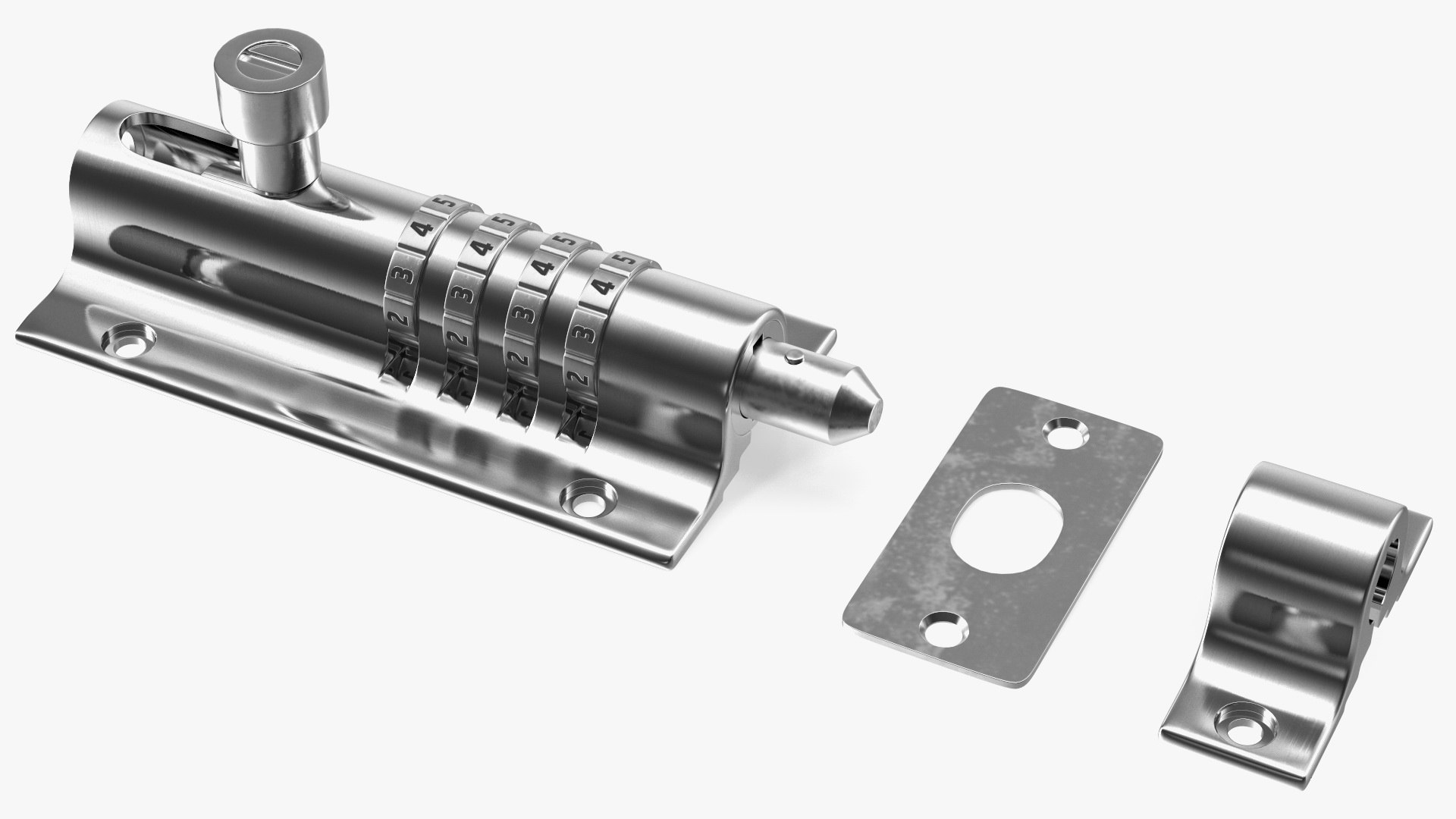 Combi Bolt Door Lock Chrome 3D model preview