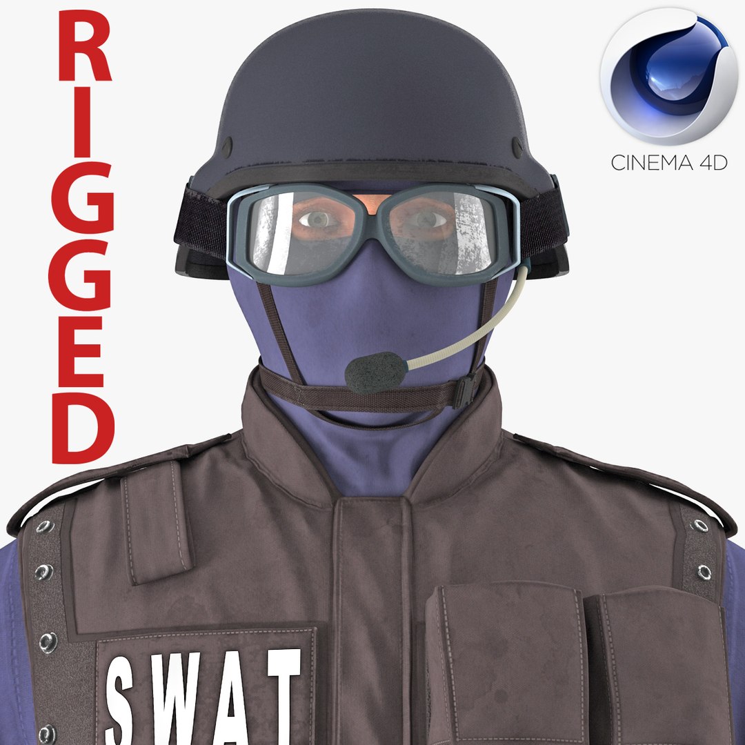 SWAT Policeman Rigged for Cinema 4D 3D model preview