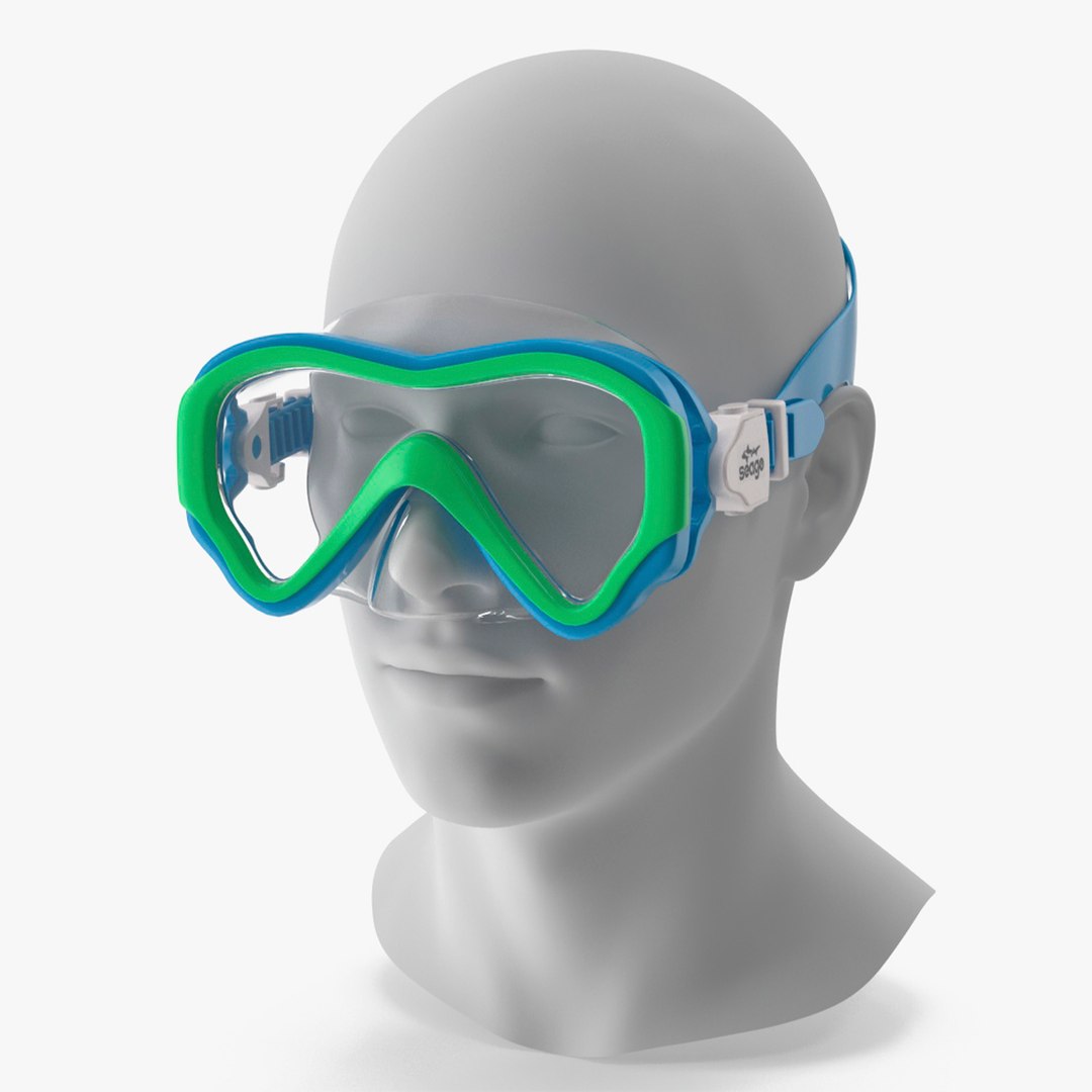 Kids Diving Goggle Seage Blue on Mannequin 3D model preview