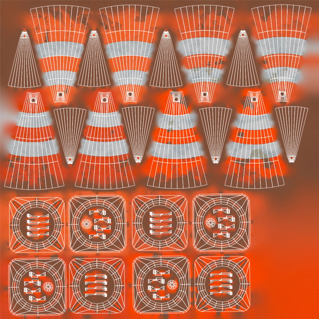 4 Worn Traffic Cones - Weathered - Optimized - Game Ready Low-poly - 4k 3D model https://p.turbosquid.com/ts-thumb/Pn/u3l4w5/yK/trafficcone_uvlayout/jpg/1731080887/1920x1080/fit_q87/c8c3338fb8b48afc54fba2313d03f53e85705f54/trafficcone_uvlayout.jpg
