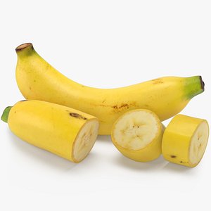 3D Whole Half and Sliced Banana v2