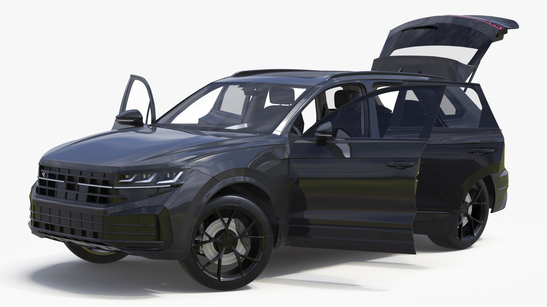 Hybrid Electric SUV Black Rigged 3D model for vehicle visualization, games, animation, transport scenes, and automotive rendering