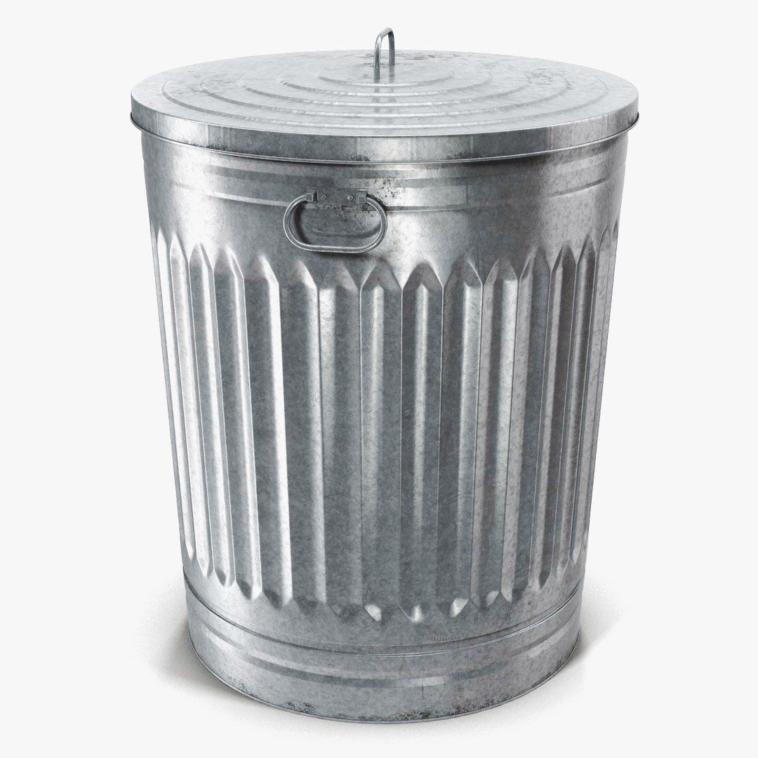 Galvanized Steel Garbage Can 3D model preview