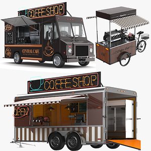 Detailed Coffee Trucks And Cart 3D model