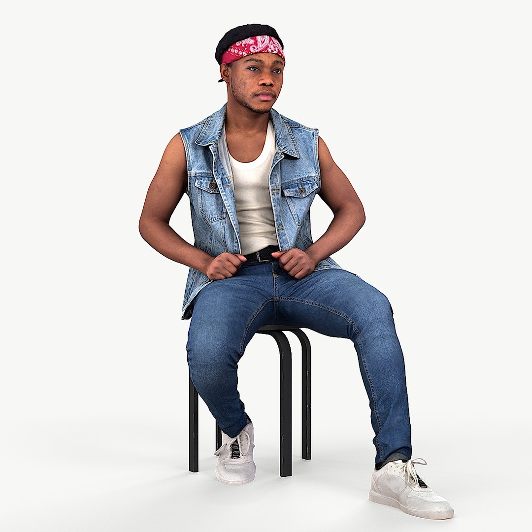 3D Sitting Man Bandana Clad Denim Rebel Model TurboSquid 2083052