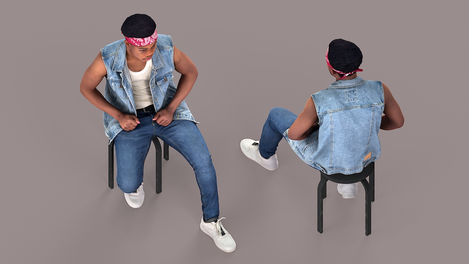 3D Sitting Man Bandana Clad Denim Rebel Model TurboSquid 2083052