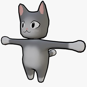 3D CUTE GRAY CAT ANIMATED AND TEXTURED