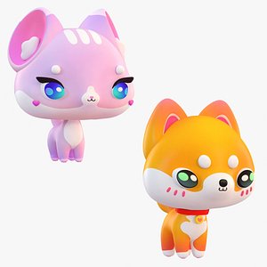 Cartoon Shiba Inu Dog Cat Collection Pack model