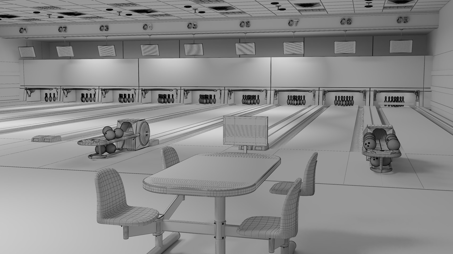 Bowling Center Interior With Furniture 3D - TurboSquid 2282322