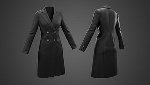 3D Long Leather Coat Black model