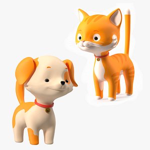 Cartoon Cat and Dog Rigged Collection 3D model
