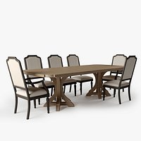 Corsica Rectangle Pedestal Dining Table Upholstered Arm Chair