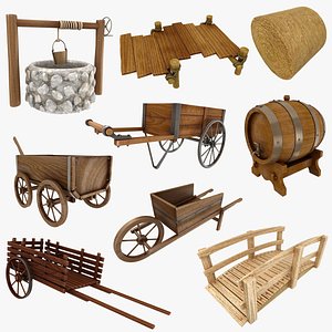 3D medieval wooden cart model