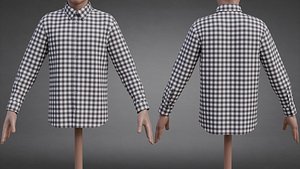 Gingham Mens Button-Up Shirt - Check Dress Shirt 3D Model