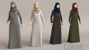 4x Arabic real cloth simulation loop animated woman.