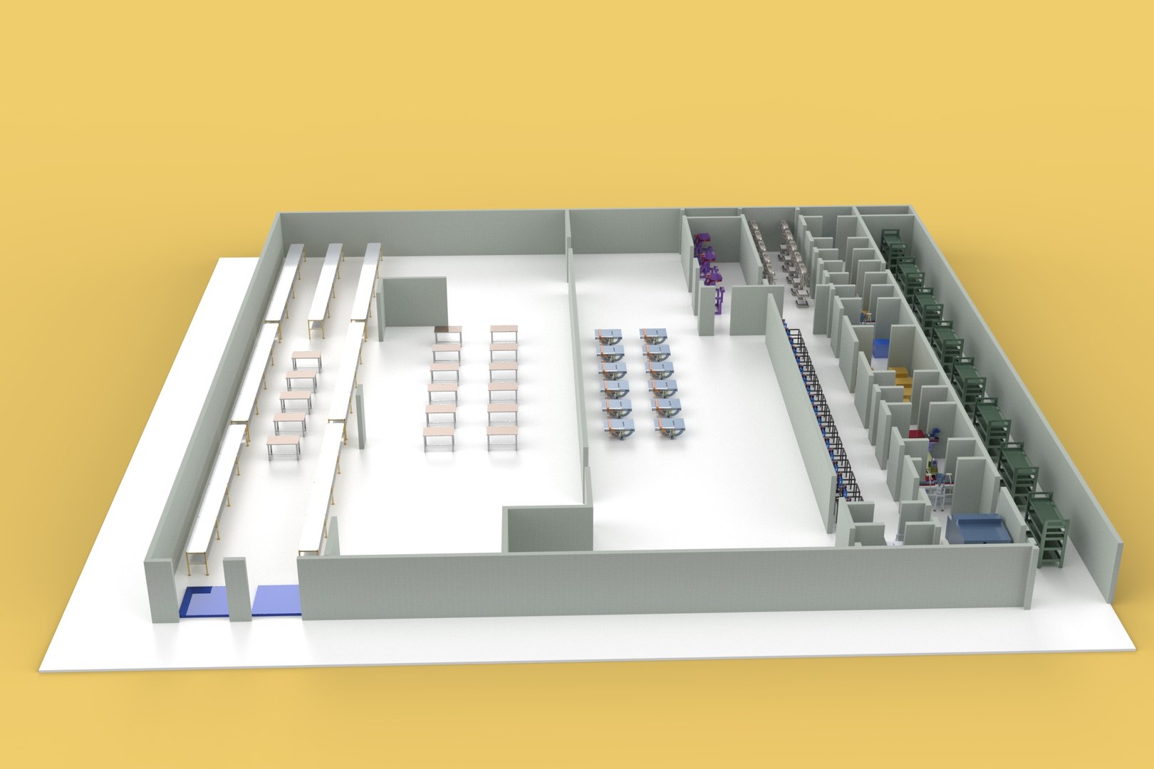 3D ASSEMBLING WORKSHOP LINE FACTORY INDUSTRIAL FLOOR PLAN PRODUCTION ...