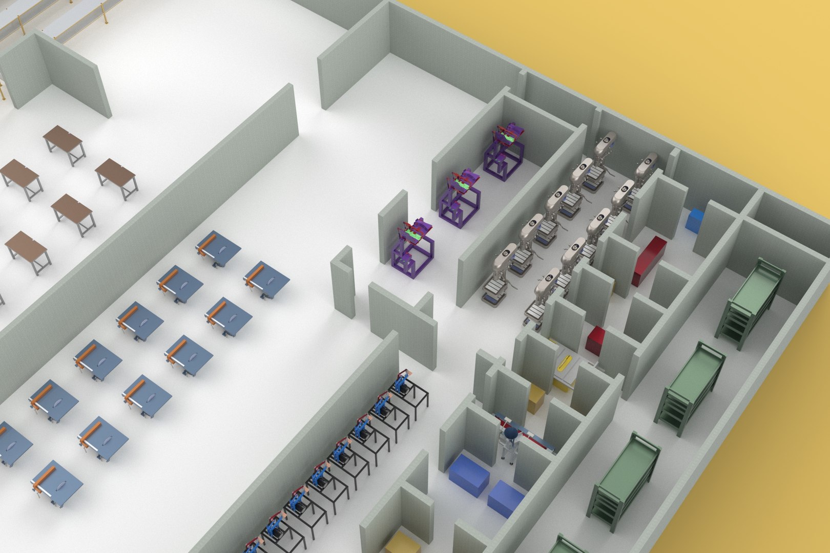 3D ASSEMBLING WORKSHOP LINE FACTORY INDUSTRIAL FLOOR PLAN PRODUCTION ...