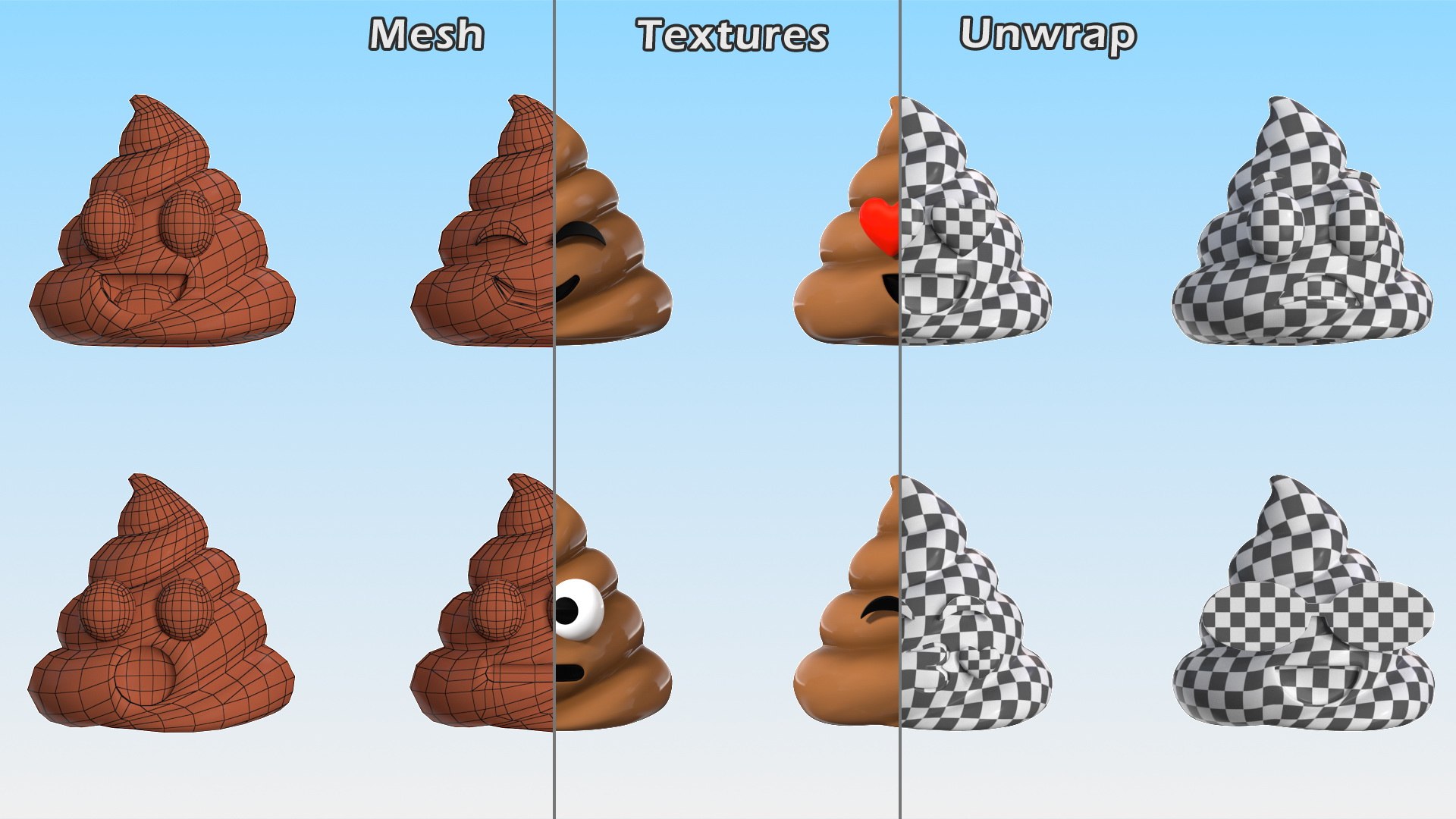 3D Poop Emoji Smiling Set model https://p.turbosquid.com/ts-thumb/Pq/ey7vd6/EO/poopemojismilingset3dsmodel116/jpg/1635427003/1920x1080/fit_q87/bfe6108fd96fc599381865414d964b7734dbc7e8/poopemojismilingset3dsmodel116.jpg