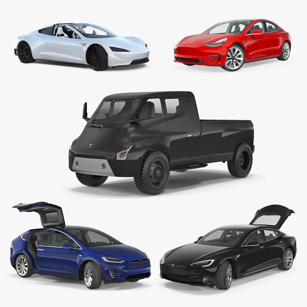 Tesla Rigged Cars Collection 4 3D model preview