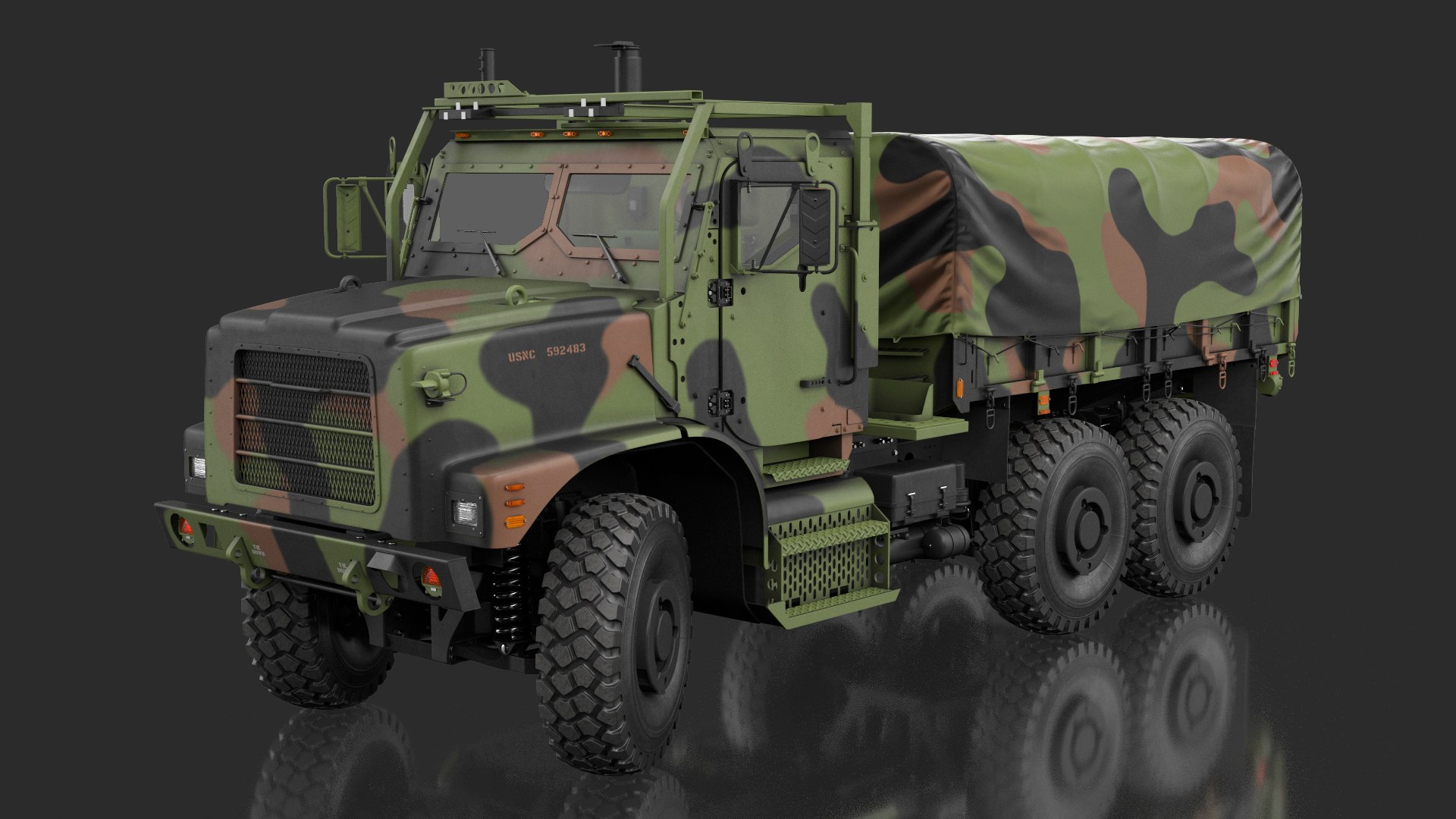 Military Medium Cargo Truck 6x6 with Tent Rigged 3D model preview