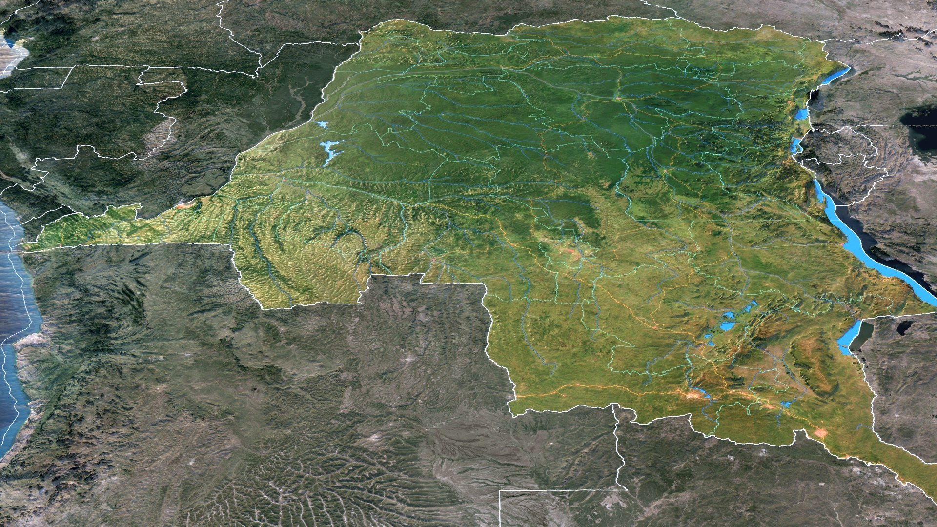 3D Model Democratic Republic Of The Congo Map - 39K Realistic Satellite ...