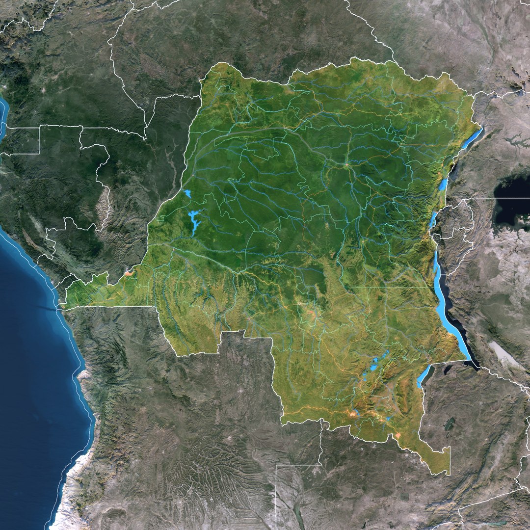 3D Model Democratic Republic Of The Congo Map - 39K Realistic Satellite ...