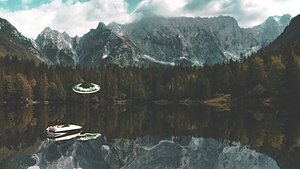 Landskape ufo and ship