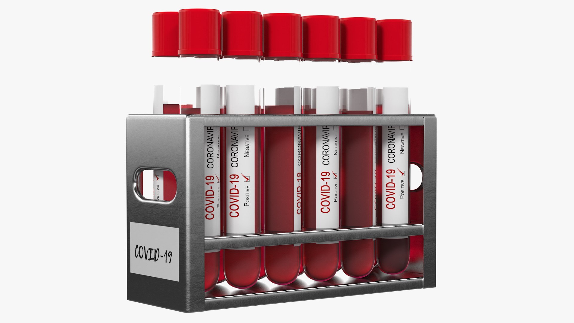 Full Test Tube Rack with Positive Covid 19 Tests 3D model preview