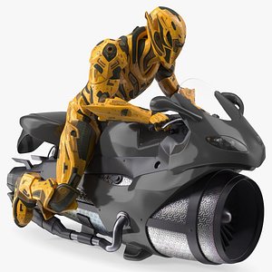 Futuristic Armored Robot on Motorcycle