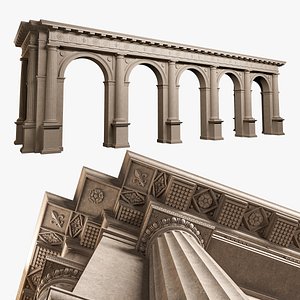 Arch Doric column with pedestal and entablature on Vignola 3D model