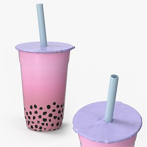 Bubble Tea Strawberry Cup with Straw Pink