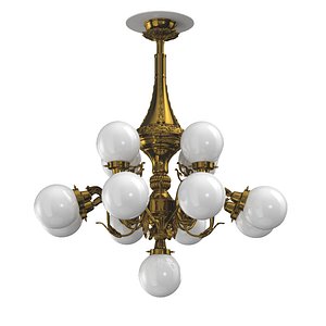 Monumental Brass National Gallery Chandelier with Opaline Glass Globes Prague 1920s