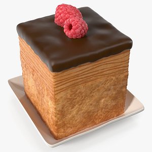 Cube Croissant Pastry with Raspberry on Plate