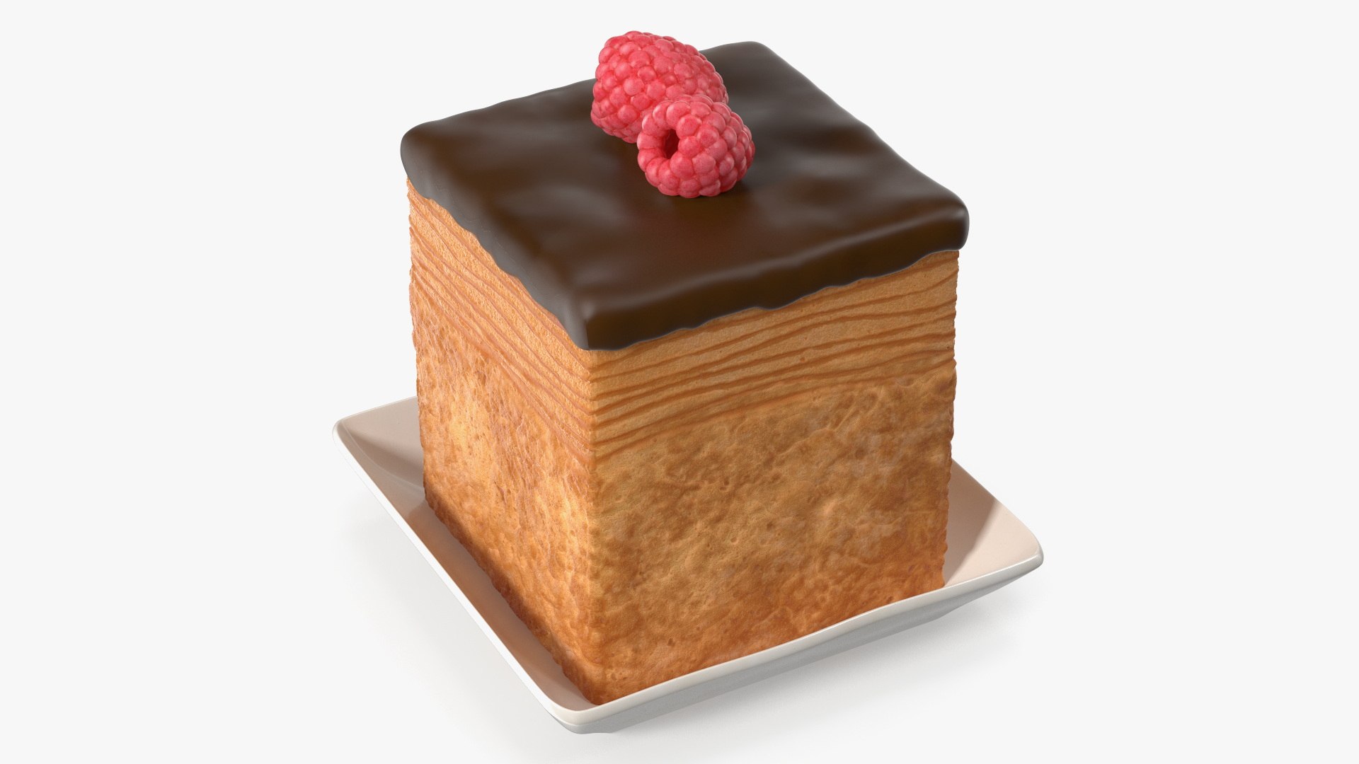 Cube Croissant Pastry with Raspberry on Plate 3D model preview