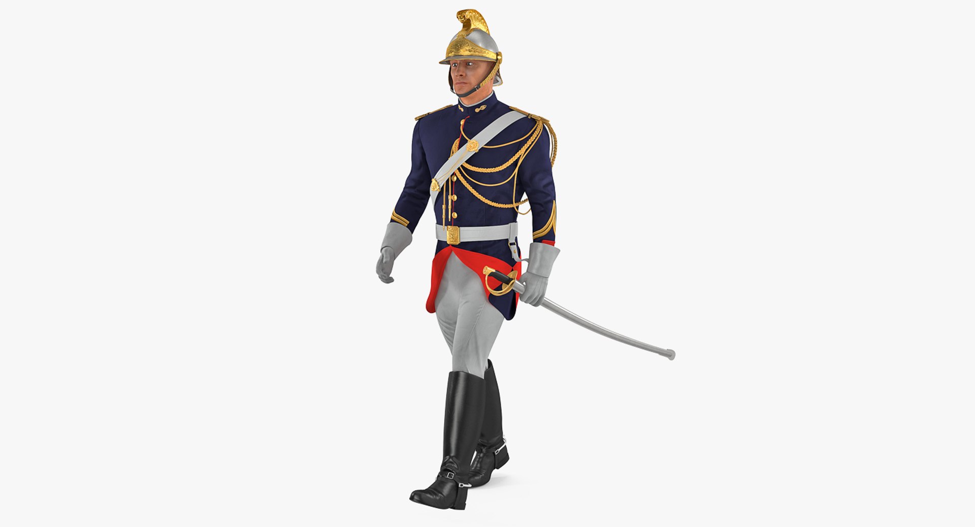 French Cuirassier Officers Walking Pose 3D Model 3D model preview