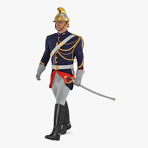 French Cuirassier Officers Walking Pose 3D Model