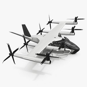 Futuristic eVTOL Aircraft with Urban Design Light On White Rigged 3D